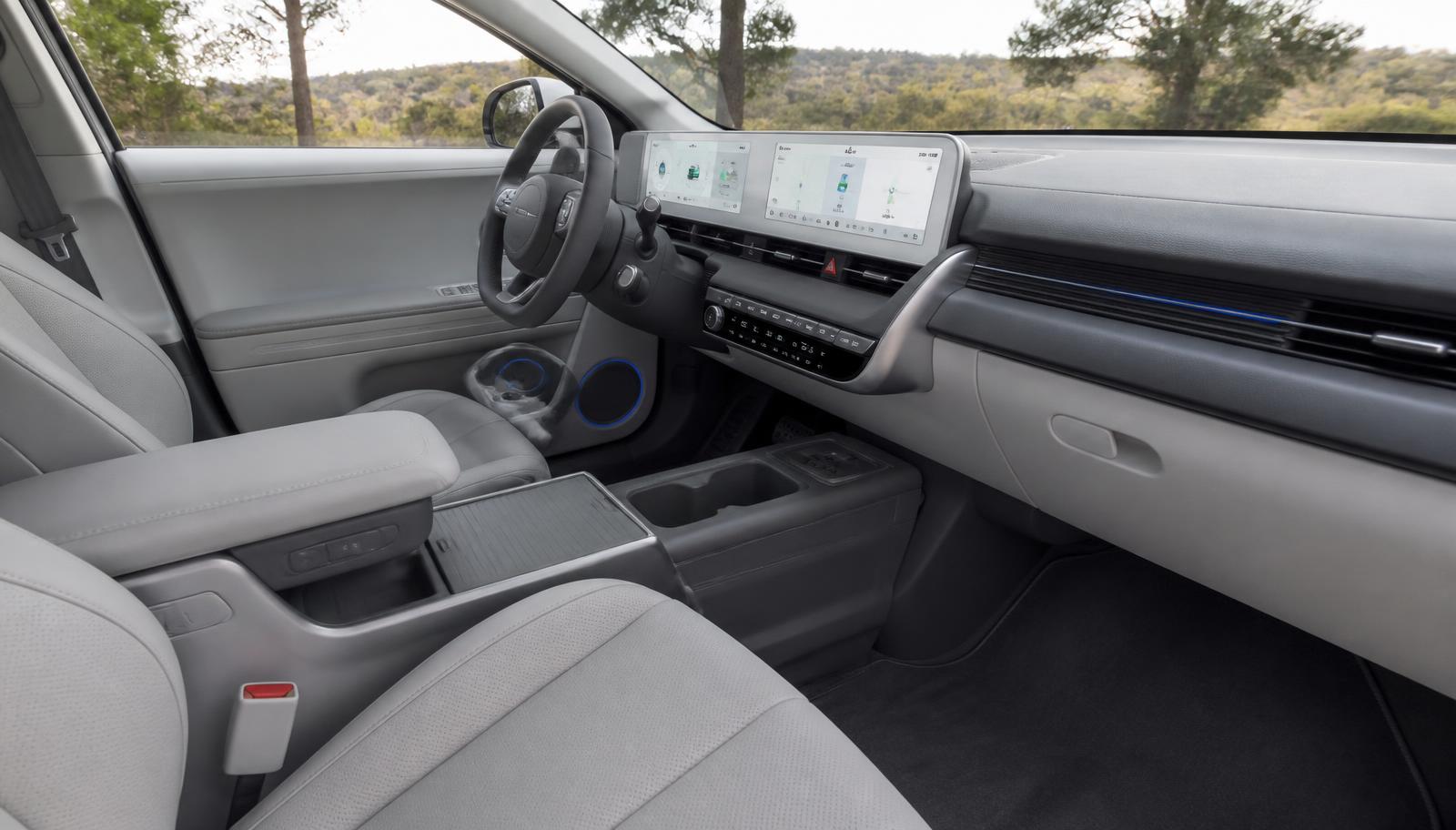 Hyundai Ioniq 5 2026 interior and dashboard with twin 12.3-inch displays and sliding centre console